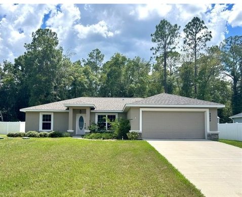 Citrus County Florida neighborhood with single family homes and trees, mid price range housing